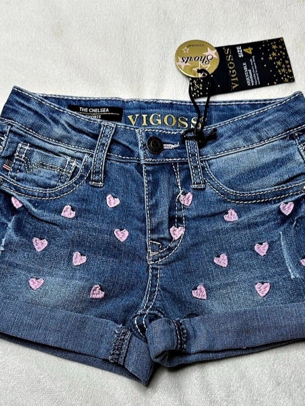 Vigoss The Chelsea Embroidered Heart Shorts Blue & Pink Size 4T for girls NWT